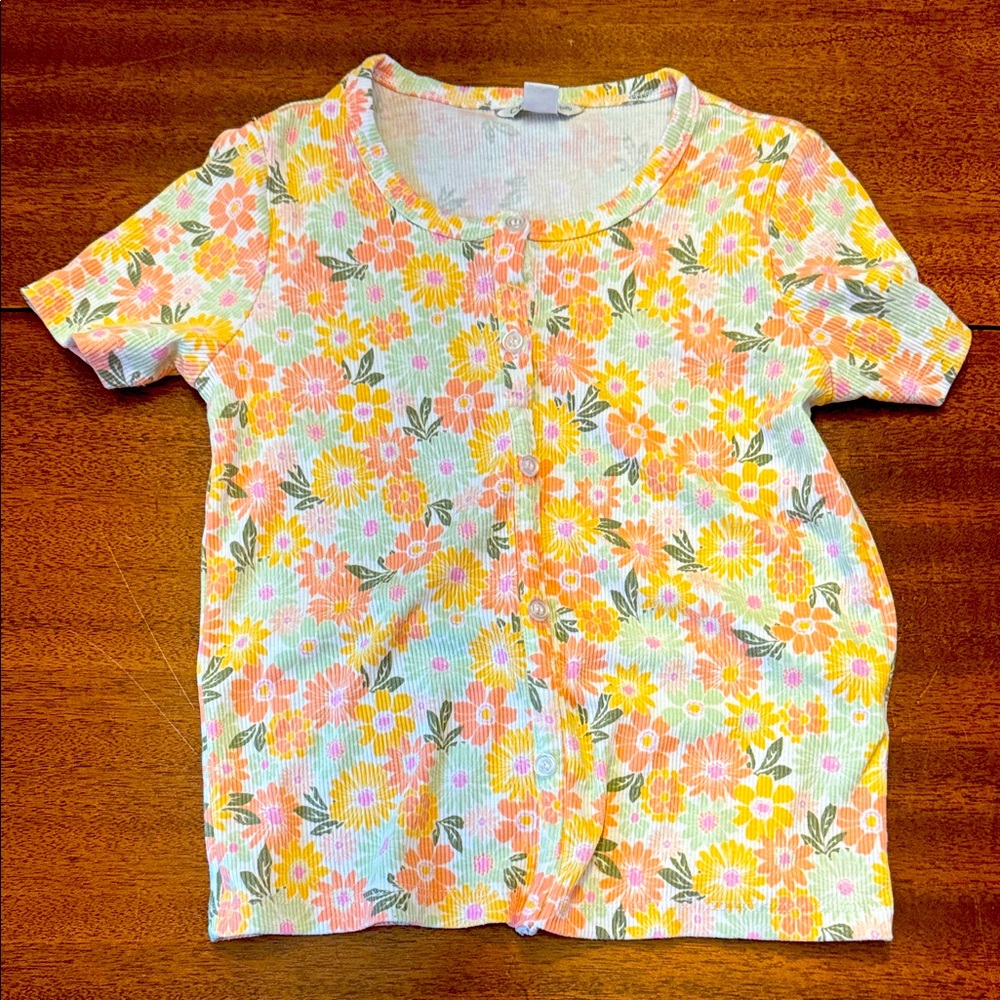 Cato Kids Floral Button Shirt - Pink, Yellow, Green